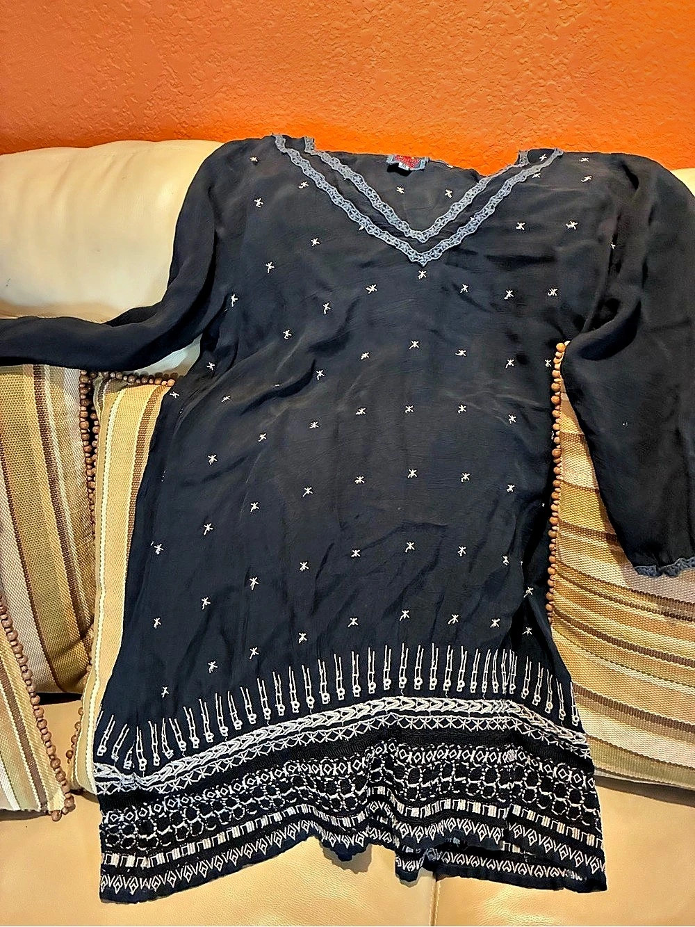 Johnny Was Embroidered Geometric Tunic Black Size Medium